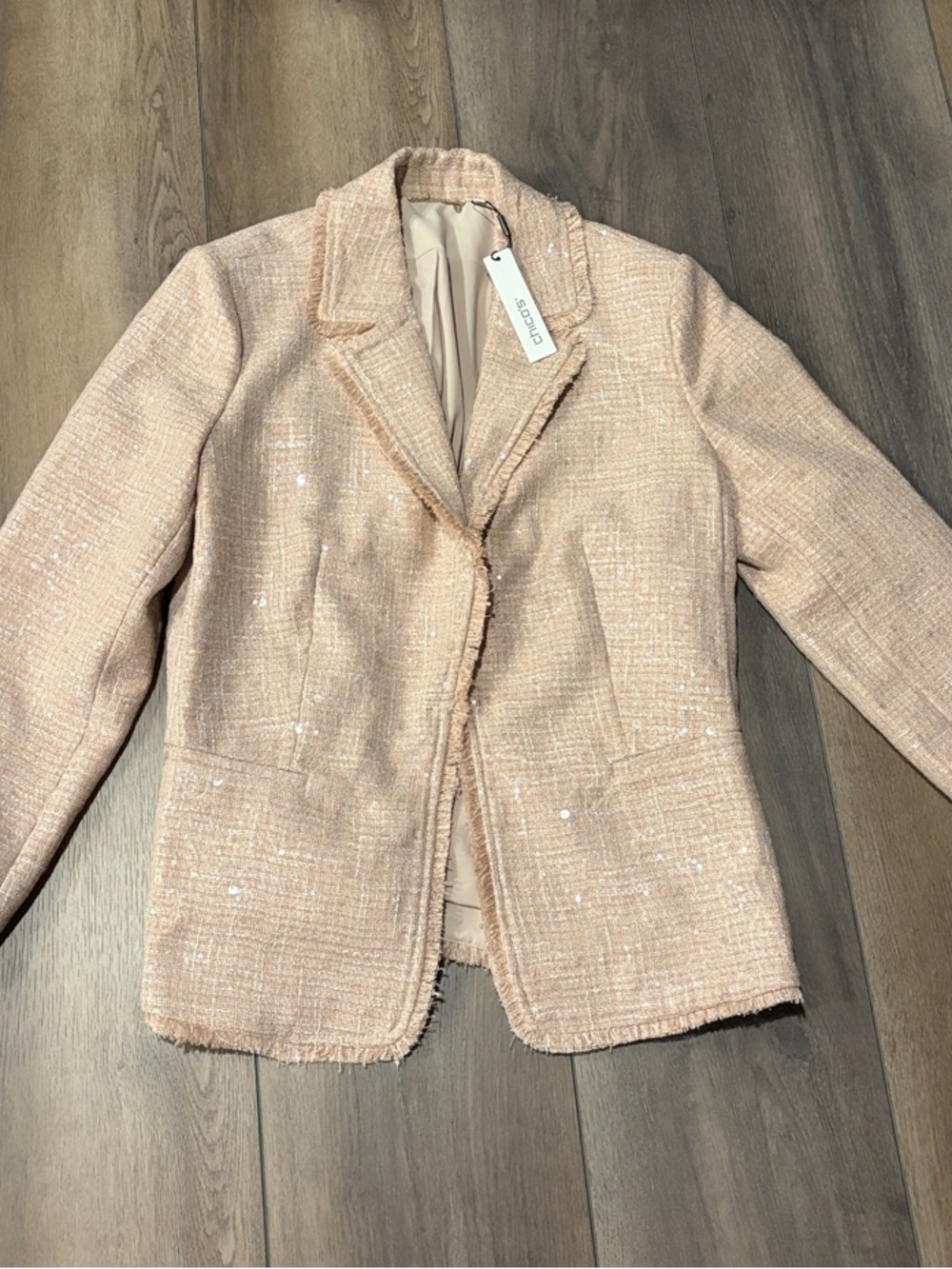 Chico's Blush Pink Tweed Sequins Blazer Jacket